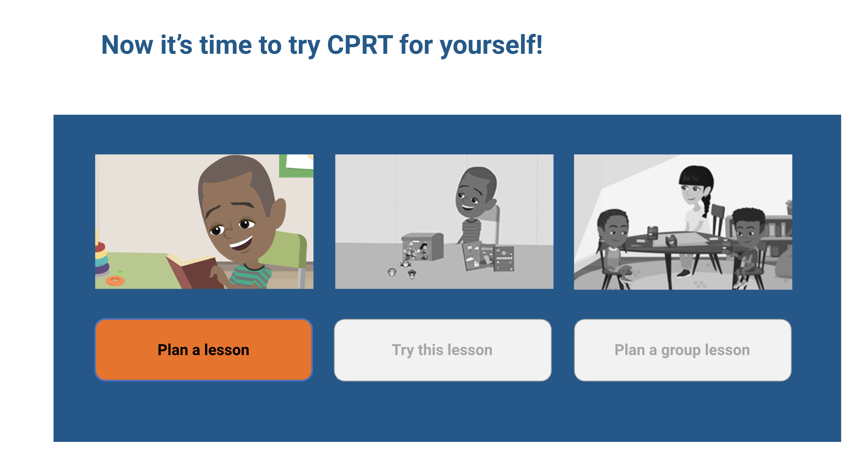 Lesson selection menu from the CPRT Interactive Case Study